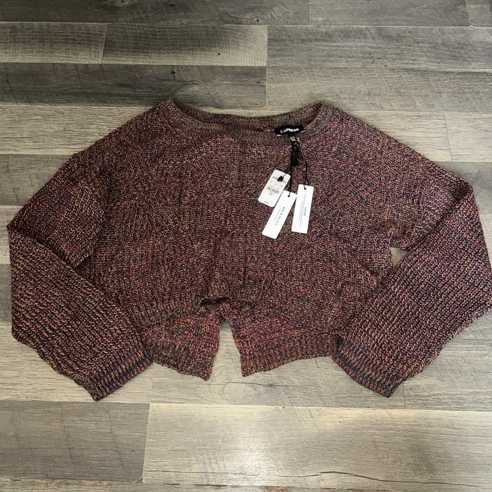 Express Womens Size XXS Red‎ Autumn Lace Neck Knit Sweater Pull Over